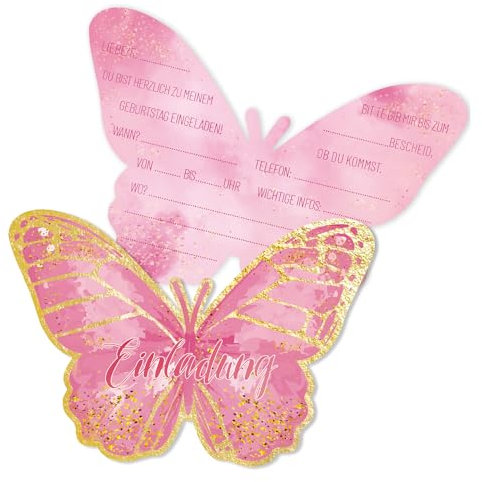 Elektheim 12 Stück Schmetterling Einladungskarten, Deutsch Geburtstagseinladungen, Einladungskarten Kindergeburtstag Mädchen, Partyeinladungen