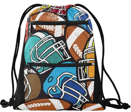 FRODOTGV American Football Rucksack mit Kordelzug, wasserabweisend, für Fitnessstudio, Yoga, Schwimmen, String-Tasche für Damen und Herren, American Football, Einheitsgröße