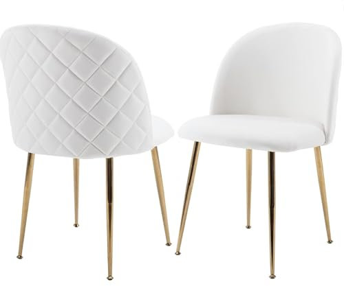 JINPALAY Lot de 2 chaises de salle à manger en velours, chaises tapissées avec pieds en métal modernes réglables, beige