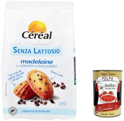 Italian Gourmet Madeleine dolci Schoko Snacks laktosefrei weich 3 x 210g | Merendine con gocce al cacao, senza lattosio e olio di palma, einzeln, Gesamtnettogewicht 630 g + Kostenlos Polpa 400g