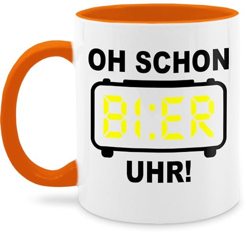 Tasse Tassen 325ml - Statement Sprüche - Oh schon Bier Uhr! Schwarz - 325 ml - Orange - kaffeetasse mit spruch spruechen uhr kaffee spruchtassen sprüche, schönem sprueche sprüchen lustige