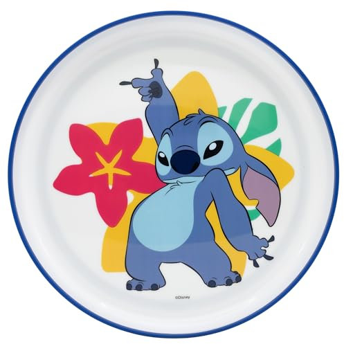Plato infantil reutilizable bicolor con base antideslizante de Stitch