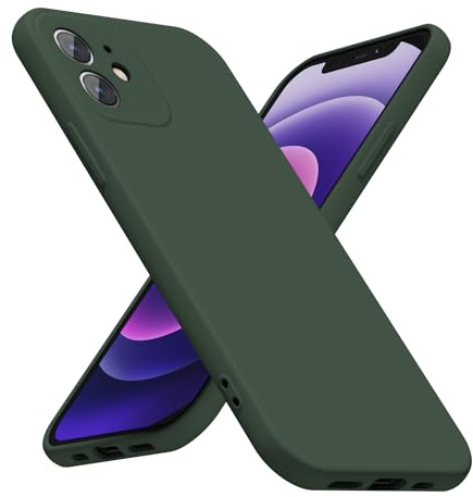 LoeoeL for iPhone 12 Mini Phone Case Silicone, Minimalist Ultra Thin Slim Soft Rubber Gel Solid Color Matte TPU Cute Case for Women Men, Girly Plain Aesthetic Design & Camera Cover, Dark Green