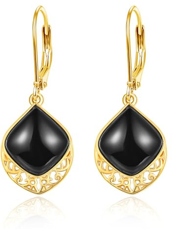 Onyx Ohrringe Silber 925 Schwarzer Onyx Ohrringe Filigrane Ohrringe Gold Onyx Schmuck Damen Ohrringe Hänger Tropfen Hängeohrringe Geschenke für Damen