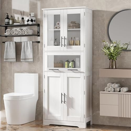 HAUSPROFI 170cm Badschrank Hochschrank - Badezimmerschrank mit 5 Türen und verstellbarem Einlegeboden, Badezimmerschränke mit 5 Fächer Hochschrank Badezimmer für Badezimmer Wohnzimmer Küche Esszimmer