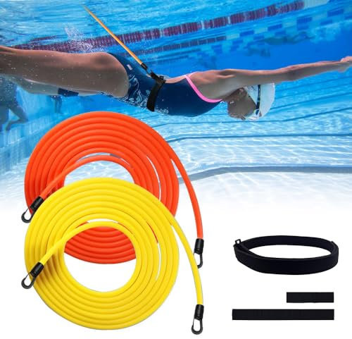 mizikuu 2 Piezas Cinturón De Natación Piscina, Natación Entrenamiento Cuerda 4M Cinturon de Resistencia Natacion Ajustable Cinturon Entrenamiento Natacion para Adultos y Niños