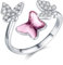 PARYFO Schmetterling Ring 925 Sterling Silber Offene Ringe mit Kristall Schmetterling Ringe Weihnachten Geburtstag Geschenke für Frauen Mädchen, Sterling Silber (Rosa Kristall )
