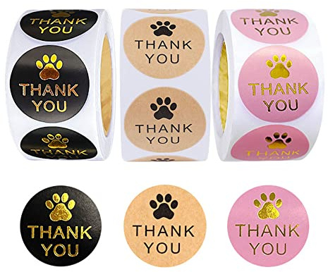 Buer Homie 1500 pcs Labels, 1 inch Thank You Theme Stickers, 3 Colors Decals