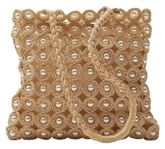 MEIZHITU Korbtaschen Damen Sommer Strohtaschen Stroh Gewebte Perlen Umhängetaschen Frauen Gewebte Handtaschen Sommer Strand Geldbörse