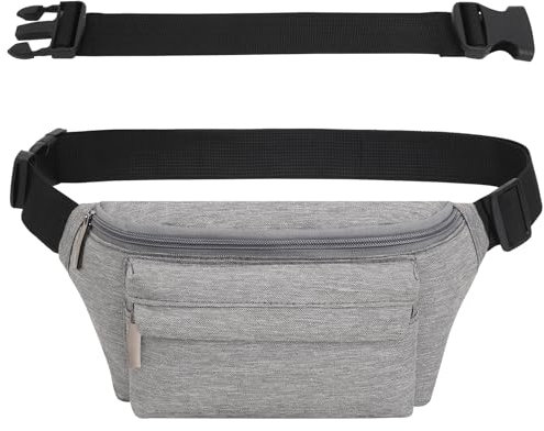 Bauchtasche Gürteltasche Hüfttasche mit Einem 30 cm Verlängerten Gürtel Unisex Modern Umhängetaschen Handytasche für Outdoor Reise Wandern Hundetraining Damen und Herren (Grau)