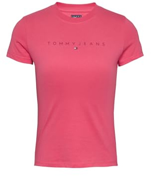 Tommy Jeans Damen T-Shirt Kurzarm Tonal Linear Tee Slim Fit, Rot (Amour), M