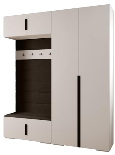 MEBLE KRYSPOL Inova 1 Möbelset - Moderne Garderobe - für Schlafzimmer, Wohnzimmer, Flur, Kinderzimmer - Ankleidemöbel - 236,7x200x47cm - Weiß, Paneele Manila 04, Handgriff Schwarz