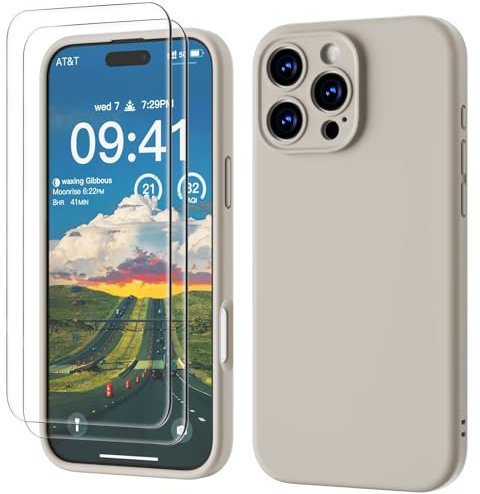 GOODVISH 3 IN 1 for iPhone 16 Pro Case 6.3 inch, Upgraded Camera Protection, 2X HD Screen Protector, Liquid Silicone Anti-Scratch Shockproof Gel Rubber Anti-Fingerprint Phone Case Cover, Stone Grey