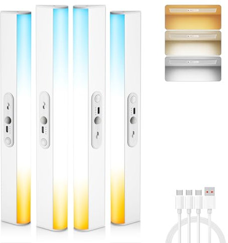 Lampe LED sous meuble de cuisine, avec détecteur de mouvement, 60 LED, avec télécommande, rechargeable par USB, éclairage d'armoire, éclairage sous meuble, à piles, veilleuse pour chambre à coucher