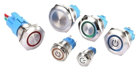 12 16 19 22mm waterproof metal button switch LED instant lock automotive engine power switch red, green, blue, yellow and white(19MM)