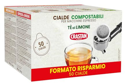 Crastan, Astuccio da 50 Cialde ESE Compostabili di Tè al Limone, Cialde Compatibili con la Macchina Espresso
