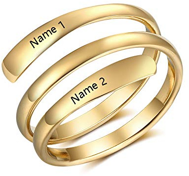 kaululu Personalisierte Ring Damen mit Namen Gravur Twist Ring Versprechen Ring Verlobungsring für Sie Mama Geschenke für Geburtstag Jahrestag (Gold)