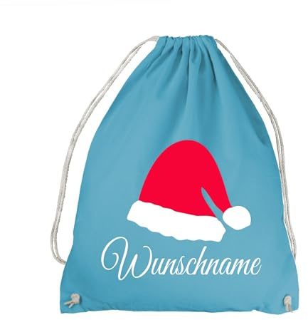 absenda Weihnachten Mütze Wunschname Turnbeutel - Wunschtext Personalisiert Geschenk Hellblau