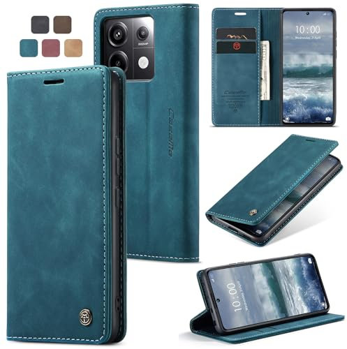 owlhold Funda Xiaomi Poco X6 Pro 5G Carcasa Poco X6 Pro 5G Avanzado PU Piel [Tarjetas y Billetera][Soporte Plegable][Cierre Magnético] Libro Funda para Xiaomi Poco X6 Pro 5G - Azúl