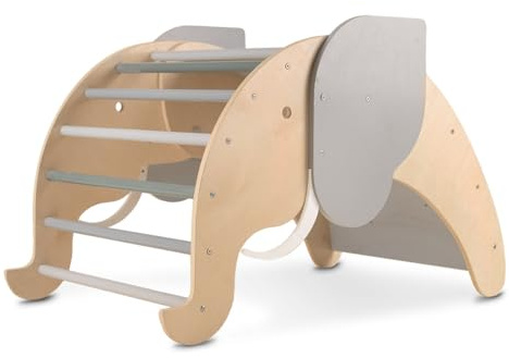 Beeloom Elephant Pikler – Klappbarer Kletterbogen aus Naturholz für Kinder, Lustiges und sicheres Elefantendesign, Ideal ab 24 Monaten, für motorische Entwicklung und aktives Spielen