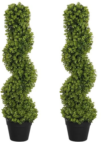 HOMCOM Set di 2 eucalipti artificiali a spirale, pianta d'appartamento da 90 cm, pianta artificiale, grandi piante decorative in vaso per casa, ufficio, corridoio, giardino, verde