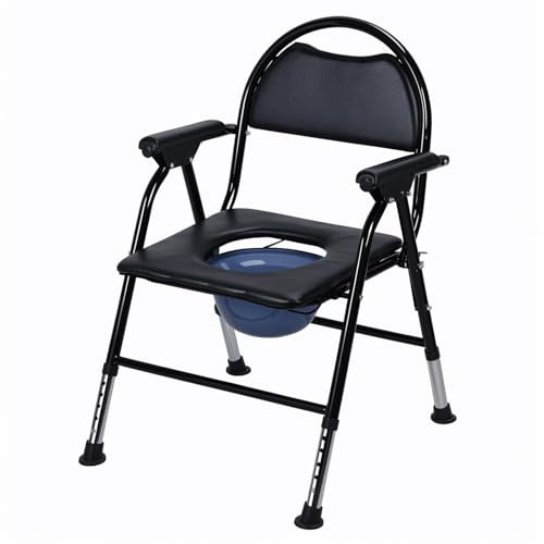 Makamsui Chaise percée de chevet pliante portable pour toilettes, chaise percée de douche pour personnes âgées et handicapées, réglable en hauteur pour personnes âgées et personnes âgées, noir