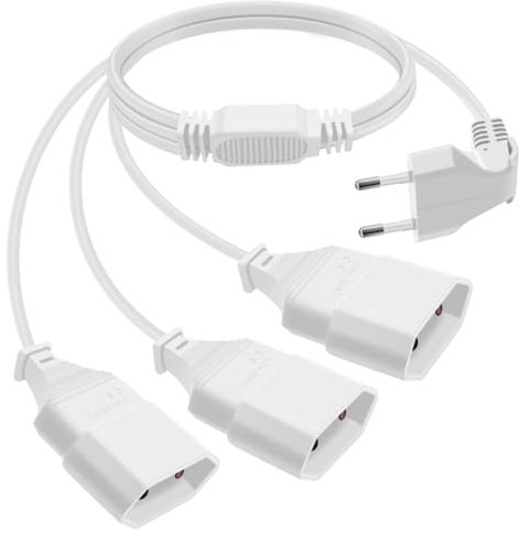 HuaLiSi Câble D'extension Euro 3 en 1 Rallonge 3 Prise Euro Coudée à 90° 2.5A 250V Rallonge Euro 3 Way 2x0.75 mm² pour Appareils Ménagers, Téléviseurs, Ordinateurs Etc (Blanc, 1 m)