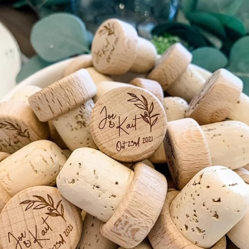 BFBZYME Tappi per Vino in Legno Incisi Personalizzati, Decorazioni per Bomboniere per Feste di Matrimonio, Decorazioni Personalizzate per Tappi per Bottiglie, Tappi per Vino per Feste al Bar