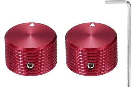 sourcing map 2 Pcs Aluminium Potentiometer Knobs, 1/4 (6mm) Universal Volume Tone Control Knobs for Guitar, Bass, Grid 5/8 Red