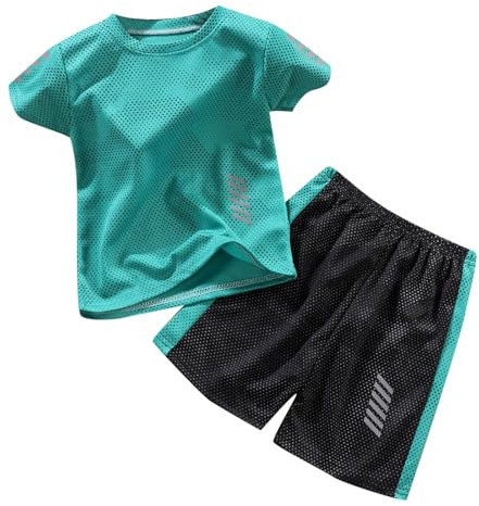 Beichwtd Trainingsanzug Kinder, Schnelltrocknend Jogginganzug Sommer Trikot Set Sportanzug Kurz Sport T-Shirt und Shorts Set Sportkleidung Tracksuit Activewear für Jungen 2-11 Jahre