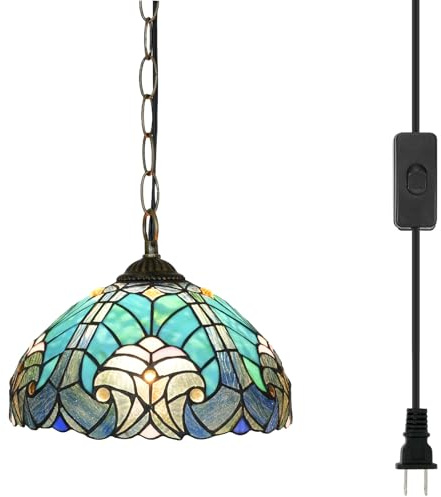 Tiffany Pendelleuchte 12 Zoll grünes gebeiztes Glas Pendelleuchte Vintage Stil Hängelampe für Home Decor Küche Insel Esszimmer Flur Bar