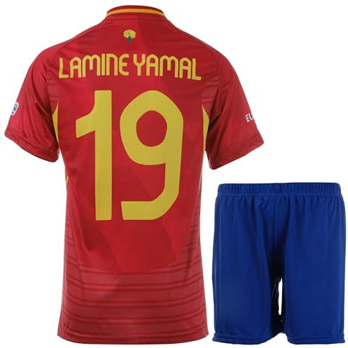 metekoc Spain Yamal 2024 Heim #19 Football Fußball Kinder Trikot Shorts Fußballbekleidung Geschenk Set Jugendgrößen (Heim,128)