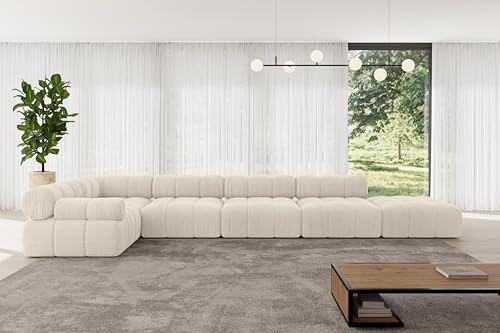 ALTDECOR Modulares Sofa Ecksofa in L-Form Corner modular Sofa Eckcouch Couch Wohnlandschaft Cauchsofa Polstersofa Felto-L3-475x190x70 cm Beige