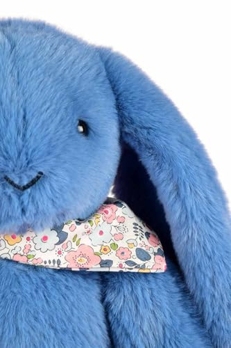 Doudou et Compagnie - Lapin Fleurette Bleu 35 cm – Peluche Ultra Douce en Velours pour Bébé – Doudou Mixte dès la Naissance – Foulard Fleuri – Cadeau de Naissance - DC4304