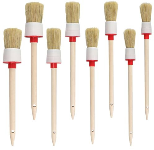 MISIQIMA 8 Pièces Pinceaux Ronds en Bois, Poils Naturels Pinceau, Pinceaux à Rechampir, Pinceau Nettoyage, Pinceaux Peinture 20MM|25MM|30MM|35MM pour Peindre Murs et Meubles