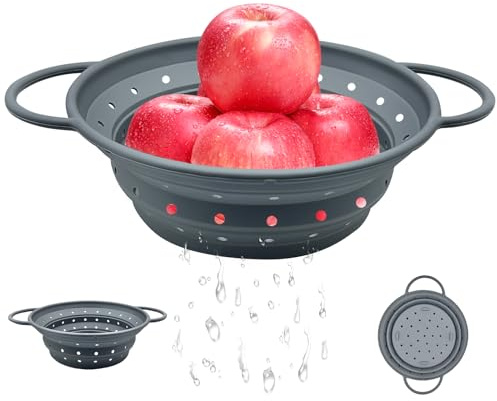 Faltbarer Seihe mit Griffen, Nudelsieb Faltbar Silikon Küchensieb für Einfache Lagerung Platzsparendes Küchensieb Silikon Faltbar für Nudeln, Obst und Gemüse
