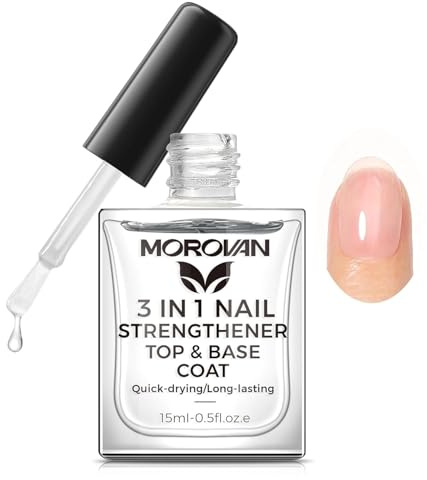 Morovan 3in1 Klarer Nagellack: Base Coat Top Coat 3in1 Nail Strengthener Clear Nail Varnish 15ml