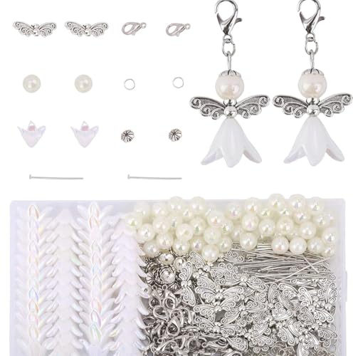 Yphzmtz 50 Sets Schutzengel basteln Weiß – Perlenengel DIY Bastelset für Schlüsselanhänger | Charms für Hochzeit, Taufe & Geschenke