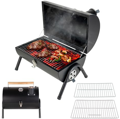 HOSBITIA Portable Charcoal Grills With Cover 13 * 8 Inch Small BBQ Grill for Outdoor Camping Mini Barbecue Grilling(Both-side grilling area: approx. 286 sq.in)