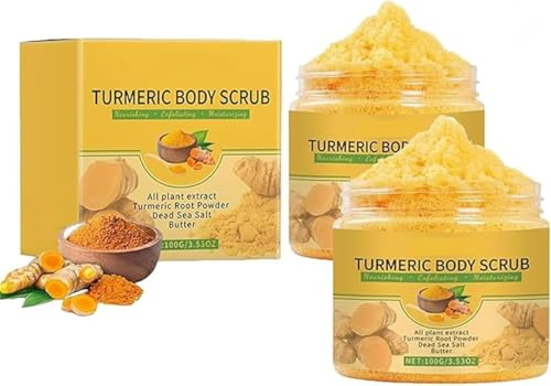 Turmeric Body Scrub,Natural Moisturizing Exfoliating Scrub,Deep Cleansing,Vitamin C Exfoliating Body Scrub,Gentle Moisturizing,Smooth & Glowing Beauty Skin,Promote Even Skin Tone (2 Pcs)