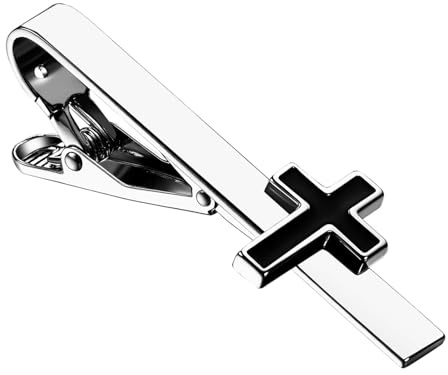 Flongo Vintage Krawattenklammer Kreuz für Herren: Silber Krawattennadel aus Metall, Religiöser Stil Krawattenspange, Business Hochzeit Kirche Accessoire, Geschenk für Männer
