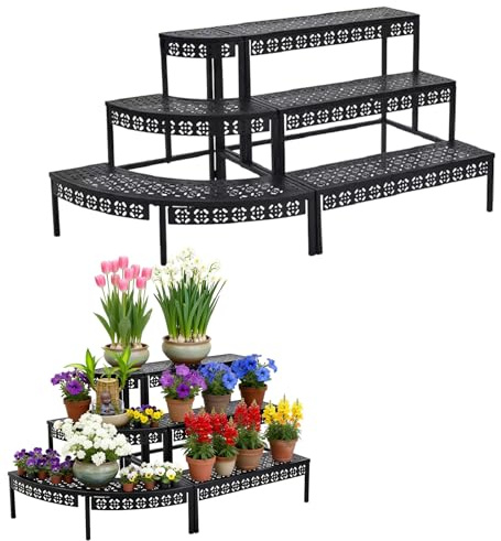 Laohucai Pflanzenständer Blumenregal, 3-stufiger bodenstehender Blumentopfhalter Eckregal, Pflanzenständer für den Innen- und Außenbereich, für Terrassen, Gärten und Balkone