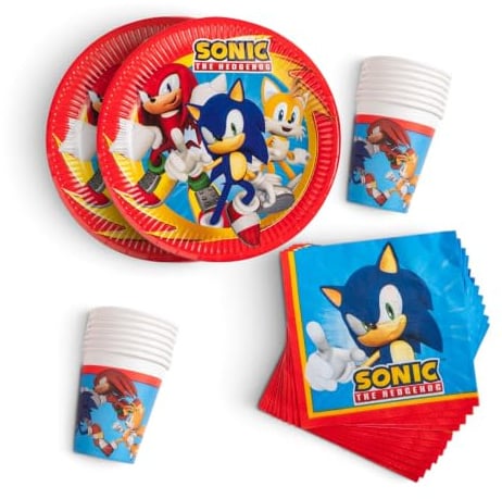 Procos - Decorazione per compleanno Sonic, 52 pezzi, piatti, bicchieri e tovaglioli di carta per feste di compleanno per bambini, articoli per la tavola