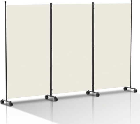 Paravent Raumteiler 263x181cm,Trennwand Freistehend Sichtschutz auf Rollen, Umkleide Sichtschutz Raumtrenner 3 Teilig für Büros, Balkon(Weiß)
