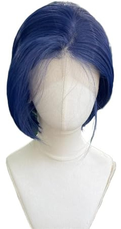 6 Zoll dunkelblaue kurze Bob-Perücke, 150 Dichte, 13 x 4 Lace-Front-Damen-Synthetik-Perücken for Cosplay-Partys Flauschigs und Natürlich