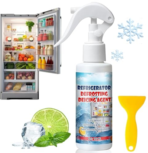 120ml Defrosting Spray for Fridge Freezer,Powerful Refrigerator Defrost Spray,Fridge Deodoriser and Freshener,Freezer Defroster,Efficiently Quickly Removes Ice Buildup,Equipped with Shovel,Multi-use