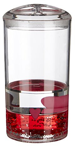 Premier Housewares Acrylic Toothbrush Holder with Floating Hearts, Clear/Red, 7 x 7 x 13 cm