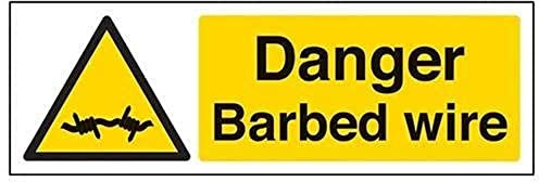 Vsafety avertissement de sécurité Danger Fil barbelé, 2 mm Plastique rigide, 300 mm x 100 mm