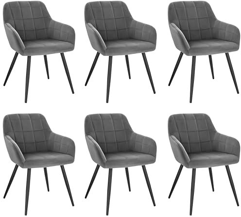 WOLTU Esszimmerstühle 6er Set Esszimmerstuhl Küchenstuhl Polsterstuhl Design Stuhl mit Armlehnen, mit Sitzfläche aus Samt, Gestell aus Metall, modern, Dunkelgrau, BH93dgr-6