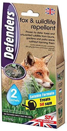 2XFox and Wildlife Repellent (Humane Fox, Rabbit and Bird Deterrent, Treats up to 50 sq m, Use on Lawns, Gardens, Flowerbeds and Patio Areas) - 2 x 50 g Sachets